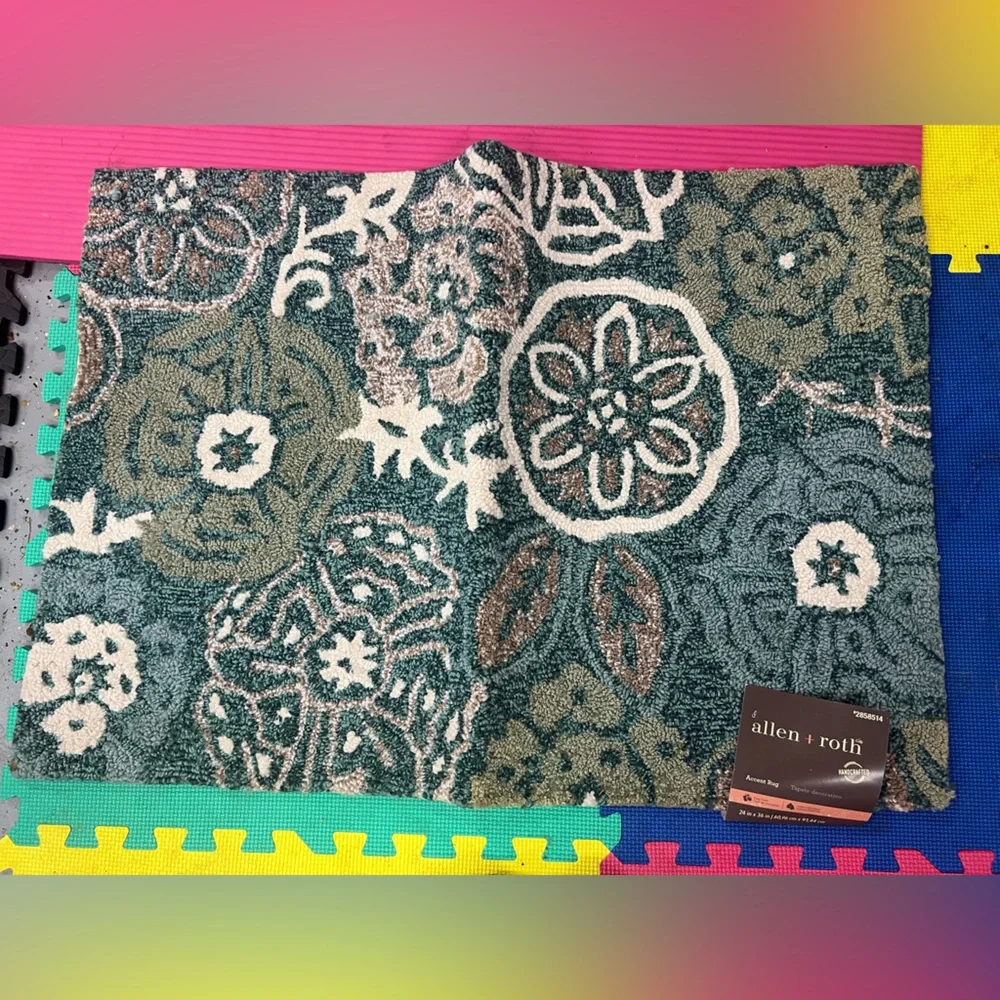 Floral Pattern Rug - Green and Brown
